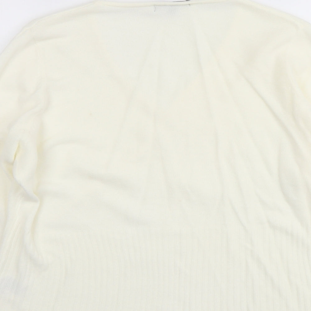 Debbie Morgan Womens Ivory V-Neck Acrylic Pullover Jumper Size XL