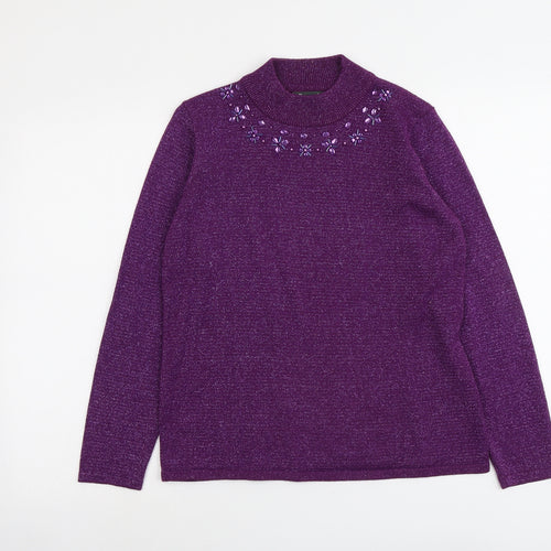 Bonmarché Womens Purple Round Neck Polyester Pullover Jumper Size S