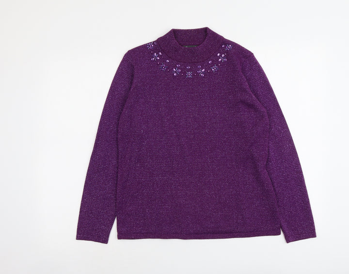 Bonmarché Womens Purple Round Neck Polyester Pullover Jumper Size S