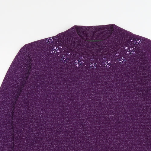 Bonmarché Womens Purple Round Neck Polyester Pullover Jumper Size S