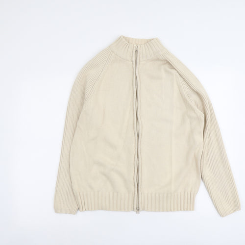 Bonmarché Womens Beige Round Neck Cotton Full Zip Jumper Size XL