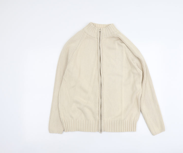 Bonmarché Womens Beige Round Neck Cotton Full Zip Jumper Size XL