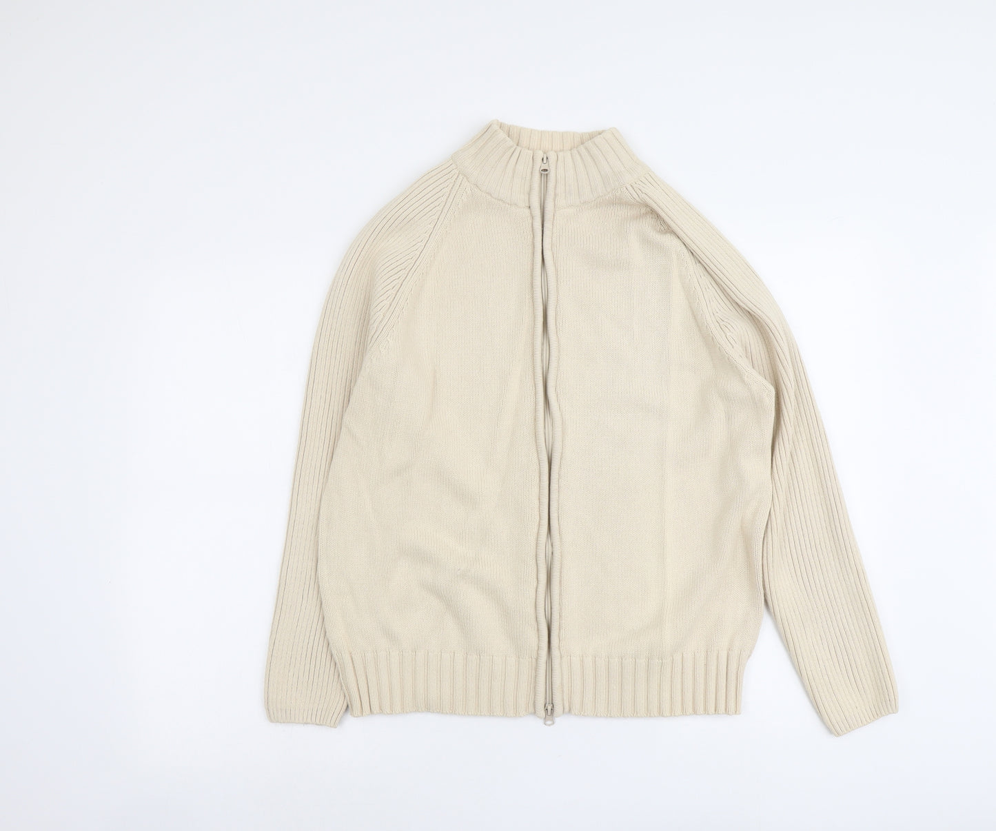 Bonmarché Womens Beige Round Neck Cotton Full Zip Jumper Size XL