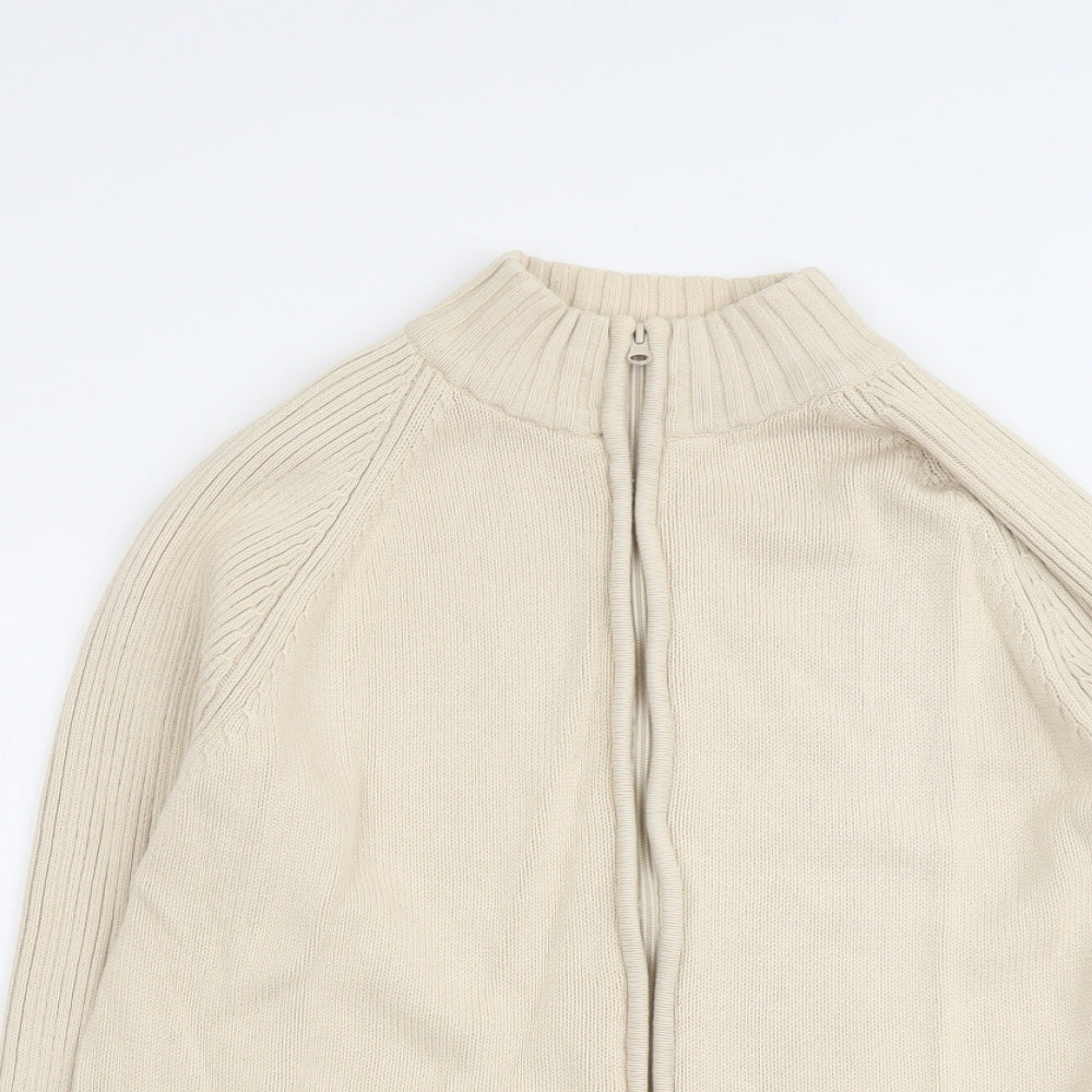 Bonmarché Womens Beige Round Neck Cotton Full Zip Jumper Size XL