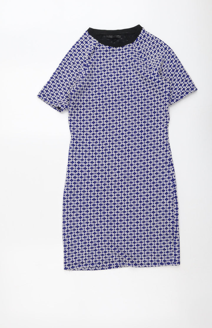 Topshop Womens Blue Geometric Polyester A-Line Size 8 Round Neck Pullover