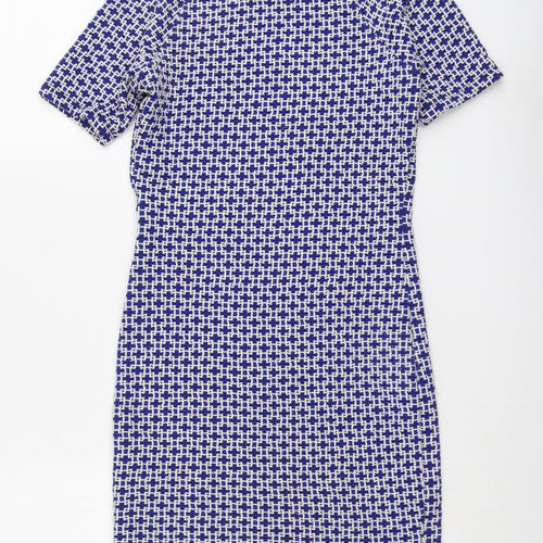 Topshop Womens Blue Geometric Polyester A-Line Size 8 Round Neck Pullover