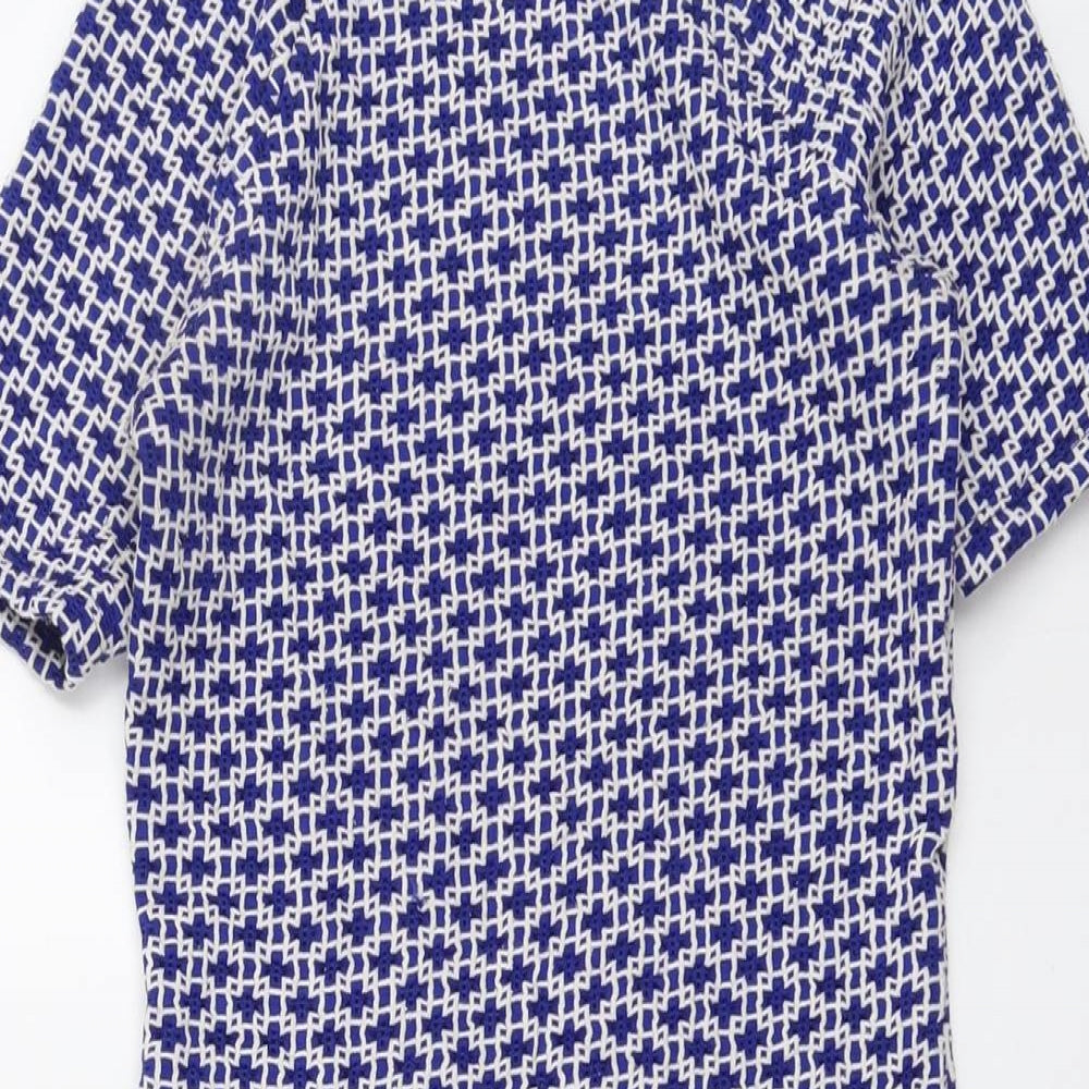 Topshop Womens Blue Geometric Polyester A-Line Size 8 Round Neck Pullover