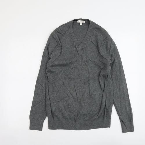 Gap Mens Grey V-Neck Cotton Pullover Jumper Size S Long Sleeve