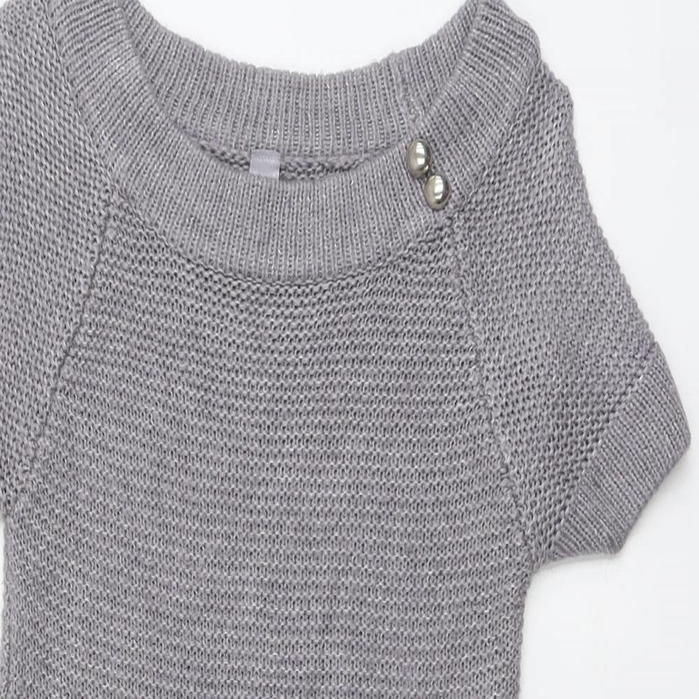 E-vie Womens Grey Round Neck Acrylic Pullover Jumper Size 8