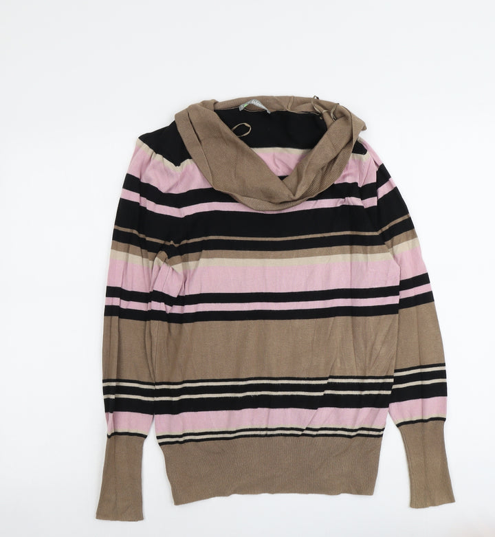 Marks and Spencer Womens Multicoloured Round Neck Striped Viscose Pullover Jumper Size 12