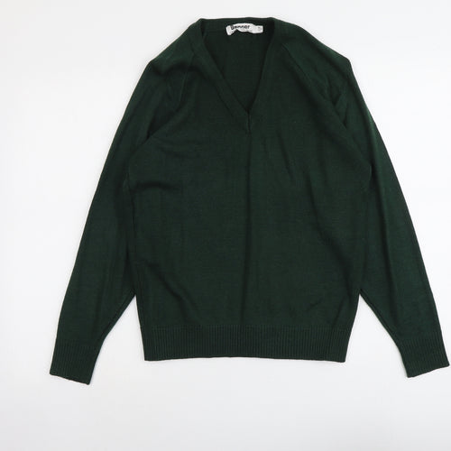 Banner Womens Green V-Neck Acrylic Pullover Jumper Size 8