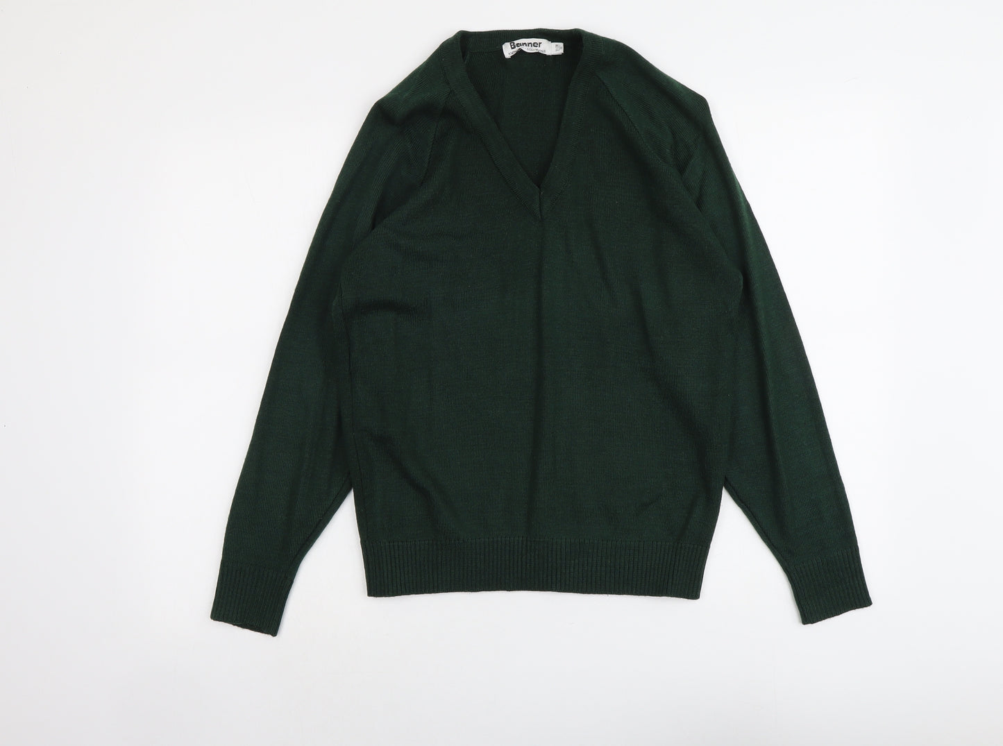 Banner Womens Green V-Neck Acrylic Pullover Jumper Size 8