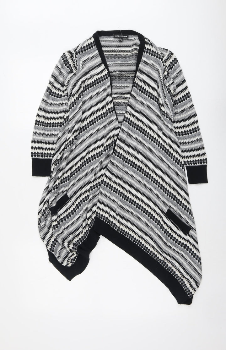 Warehouse Womens Grey V-Neck Striped Cotton Cardigan Jumper Size 6