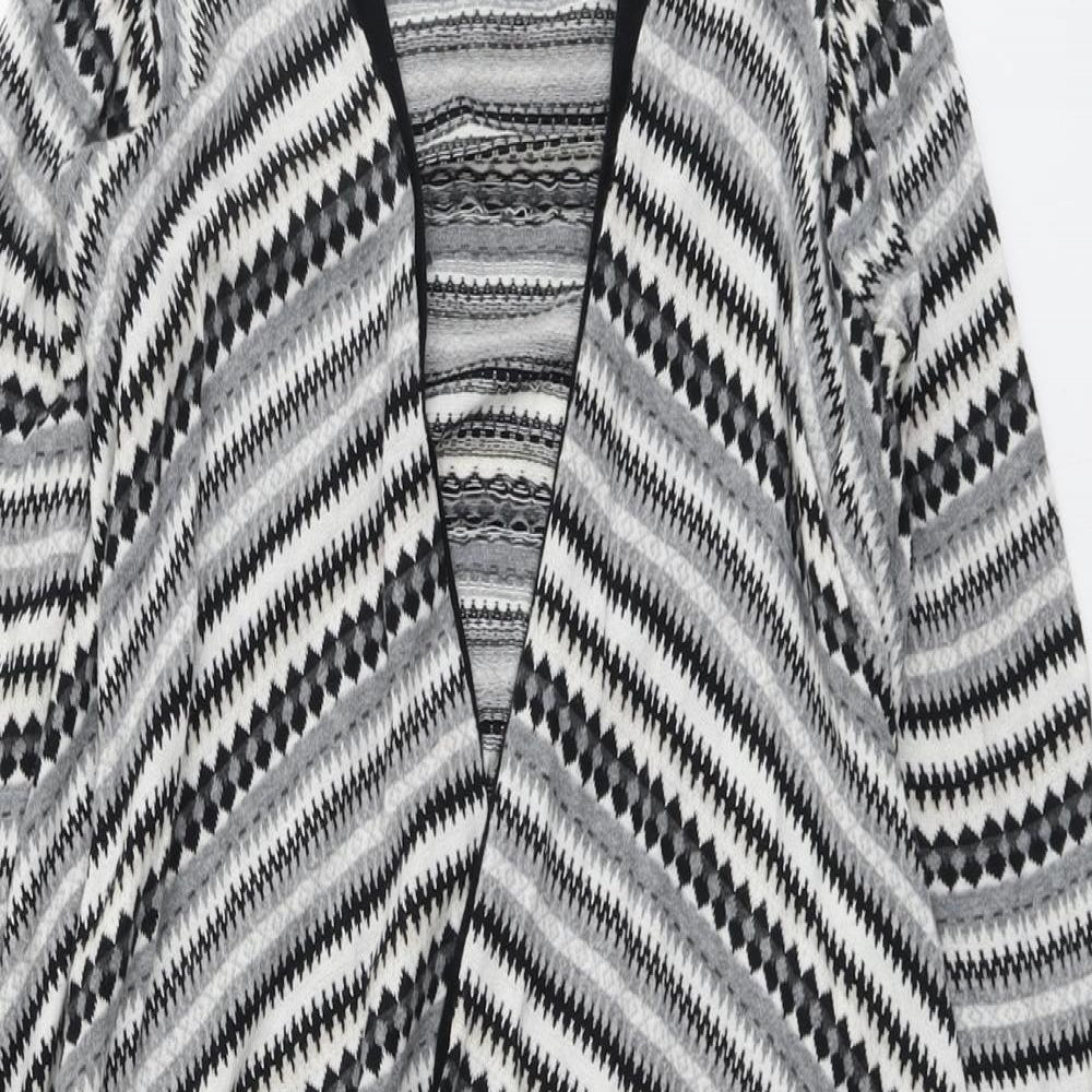 Warehouse Womens Grey V-Neck Striped Cotton Cardigan Jumper Size 6