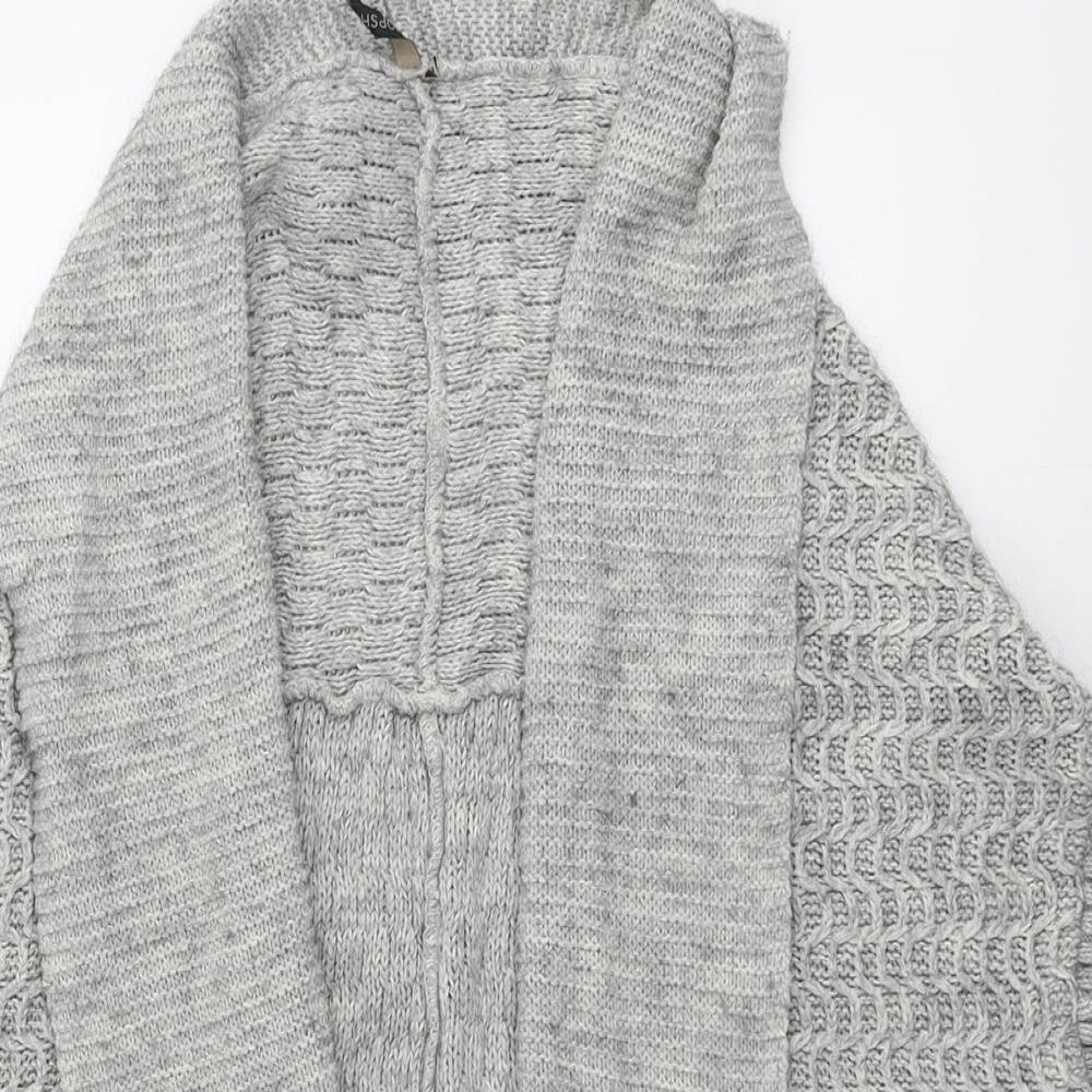Topshop Womens Grey V-Neck Geometric Acrylic Cardigan Jumper Size 12