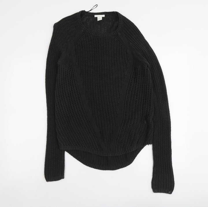 H&M Womens Green Round Neck Cotton Pullover Jumper Size S