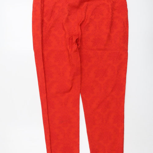 Definitions Womens Red Geometric Cotton Trousers Size 16 L29 in Regular Zip