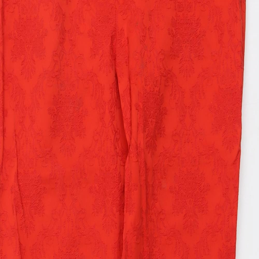Definitions Womens Red Geometric Cotton Trousers Size 16 L29 in Regular Zip