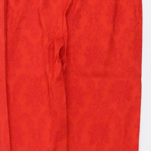Definitions Womens Red Geometric Cotton Trousers Size 16 L29 in Regular Zip