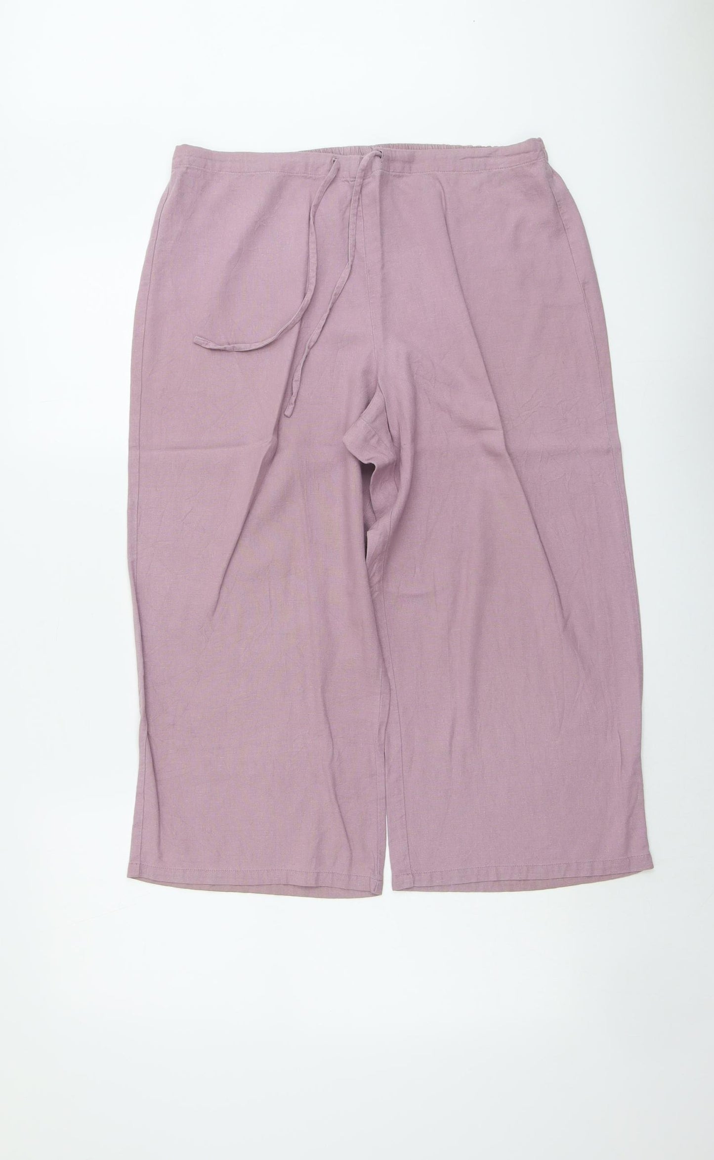 BHS Womens Purple Linen Cropped Trousers Size 14 L21 in Regular Drawstring