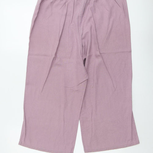 BHS Womens Purple Linen Cropped Trousers Size 14 L21 in Regular Drawstring