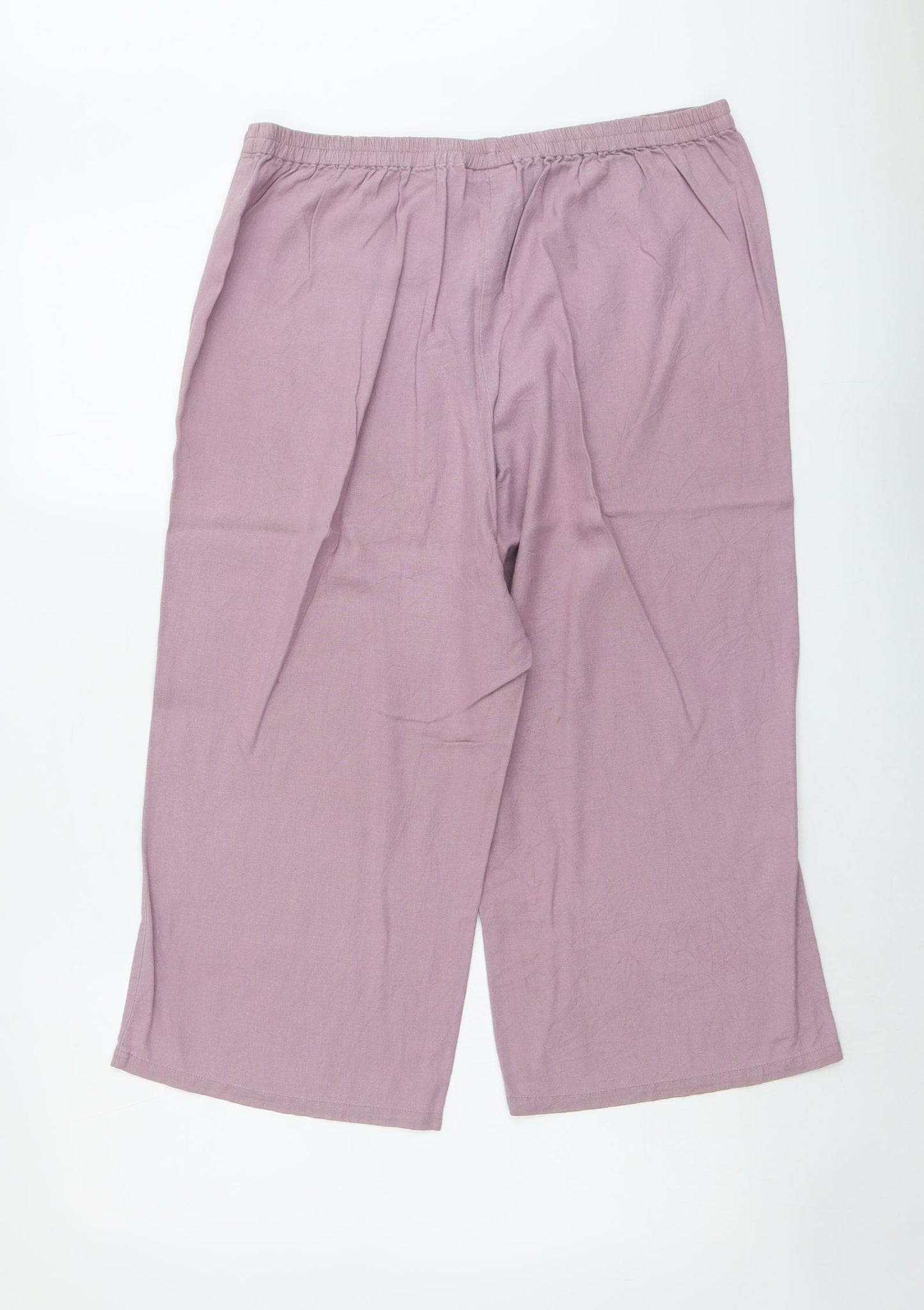 BHS Womens Purple Linen Cropped Trousers Size 14 L21 in Regular Drawstring