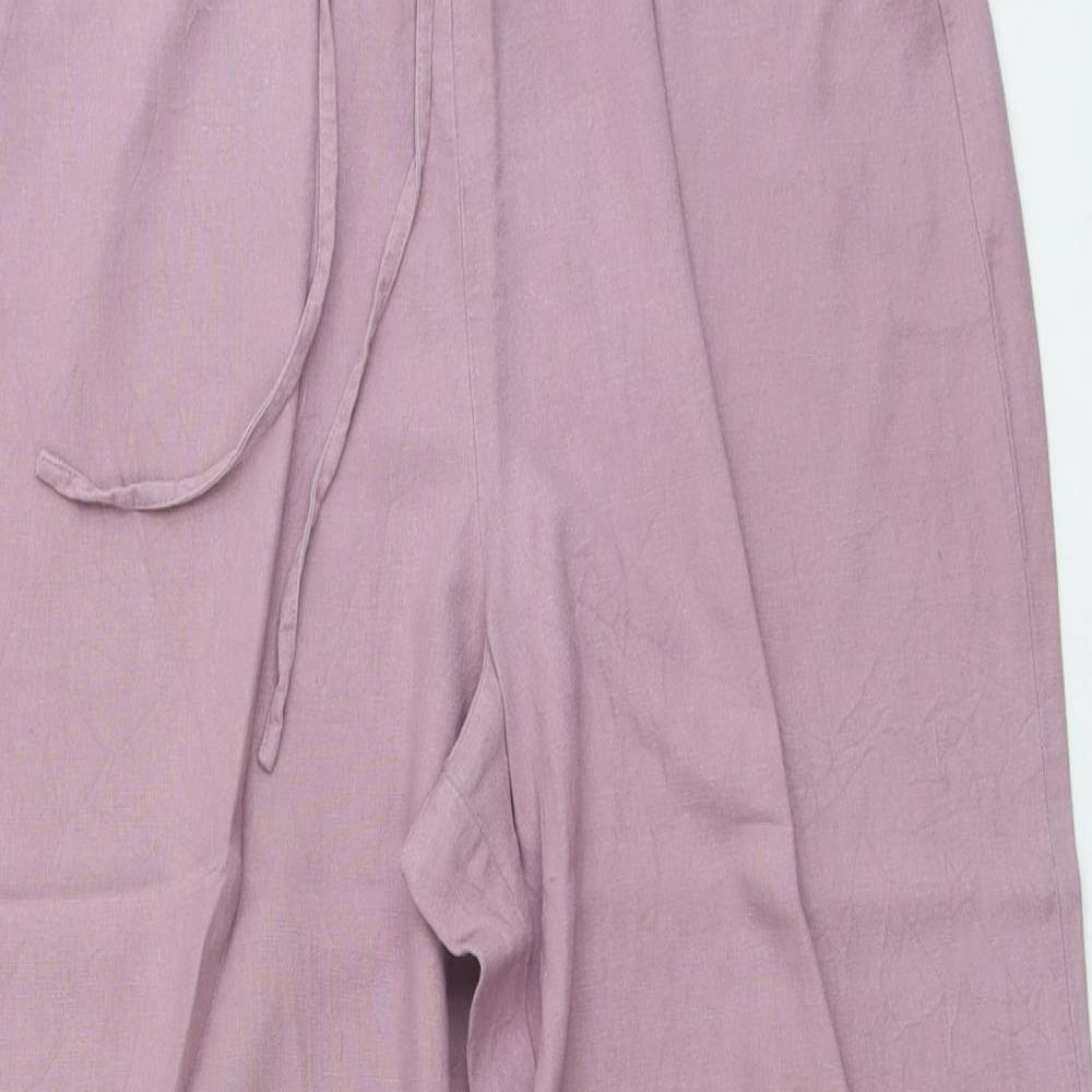 BHS Womens Purple Linen Cropped Trousers Size 14 L21 in Regular Drawstring