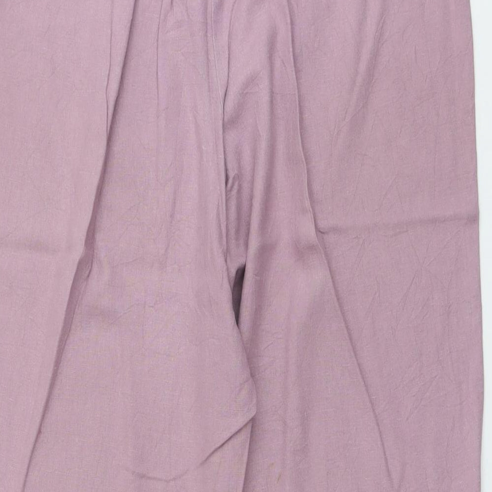 BHS Womens Purple Linen Cropped Trousers Size 14 L21 in Regular Drawstring