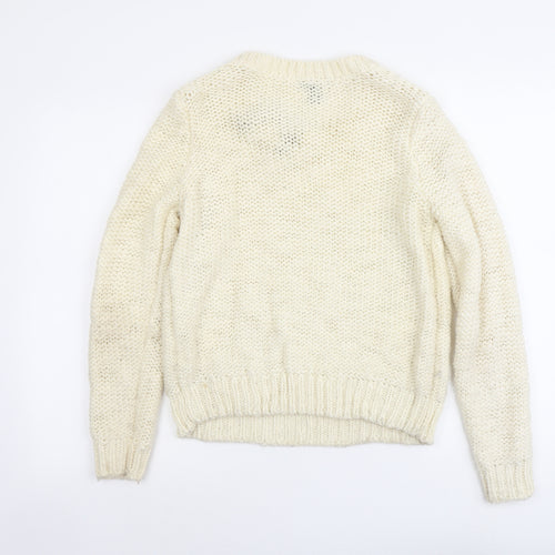 H&M Womens Ivory Round Neck Acrylic Pullover Jumper Size S