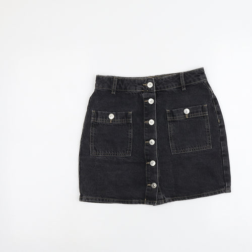 Pull&Bear Womens Grey Cotton Mini Skirt Size S Button