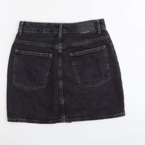 Pull&Bear Womens Grey Cotton Mini Skirt Size S Button