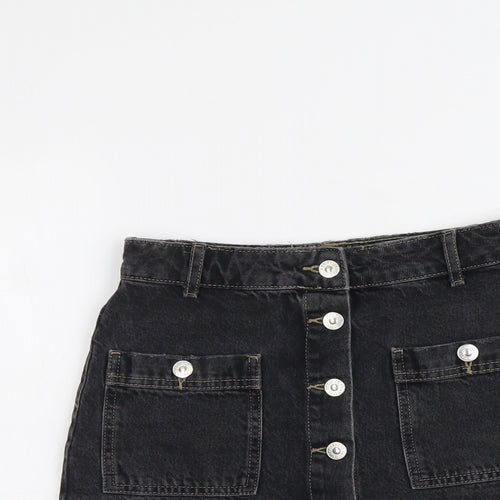 Pull&Bear Womens Grey Cotton Mini Skirt Size S Button