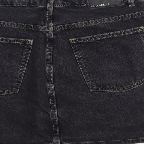 Pull&Bear Womens Grey Cotton Mini Skirt Size S Button