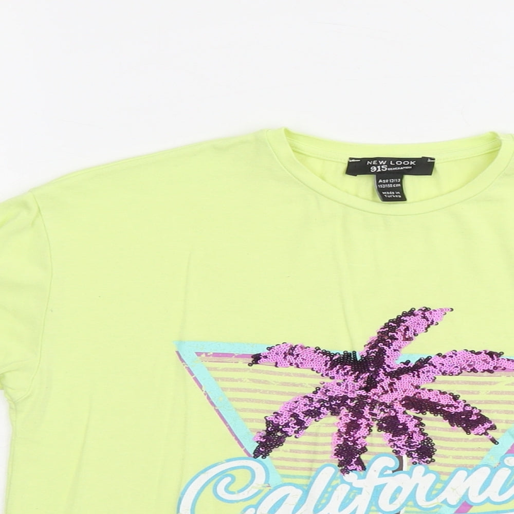 New Look Girls Yellow Viscose Basic T-Shirt Size 12-13 Years Round Neck Pullover - California