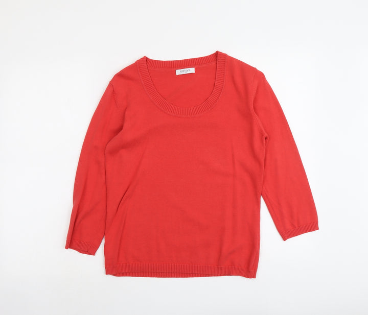 Editions Womens Red Scoop Neck Herringbone Acrylic Pullover Jumper Size 14
