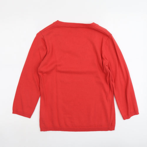 Editions Womens Red Scoop Neck Herringbone Acrylic Pullover Jumper Size 14