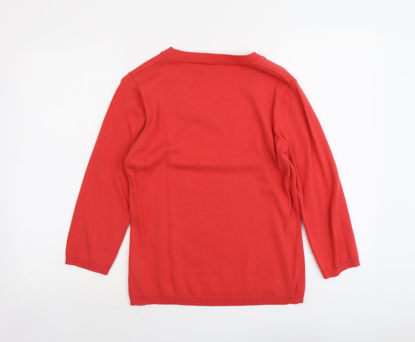 Editions Womens Red Scoop Neck Herringbone Acrylic Pullover Jumper Size 14