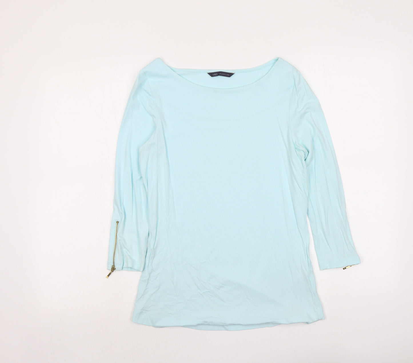 Marks and Spencer Womens Blue Viscose Basic T-Shirt Size 10 Round Neck