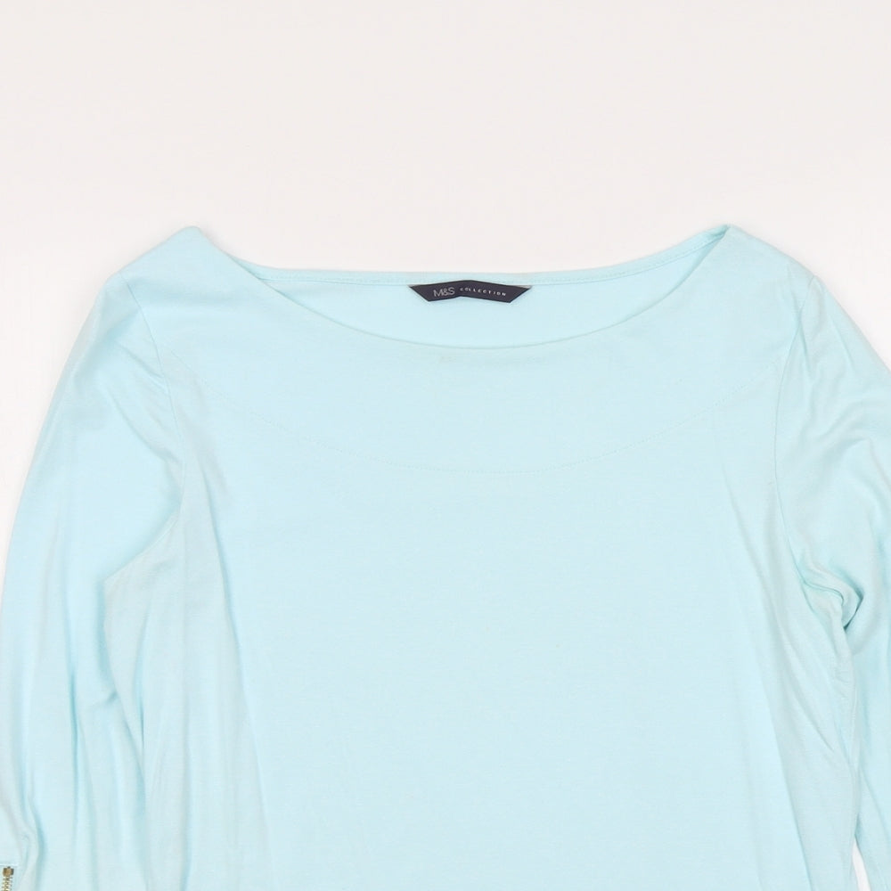 Marks and Spencer Womens Blue Viscose Basic T-Shirt Size 10 Round Neck