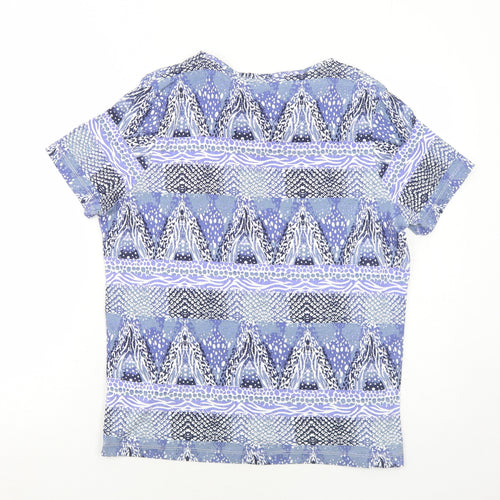 Bonmarché Womens Blue Geometric Cotton Basic Blouse Size L V-Neck