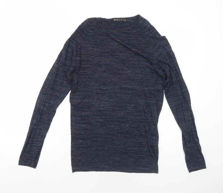 Bershka Womens Blue Round Neck Cotton Pullover Jumper Size XS