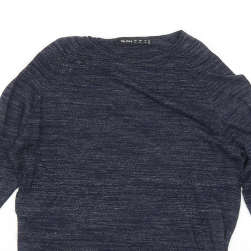 Bershka Womens Blue Round Neck Cotton Pullover Jumper Size XS