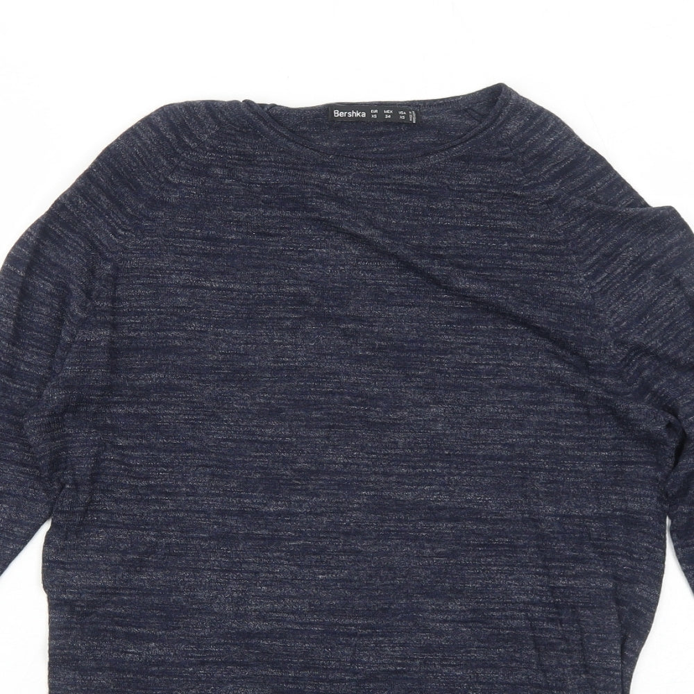 Bershka Womens Blue Round Neck Cotton Pullover Jumper Size XS