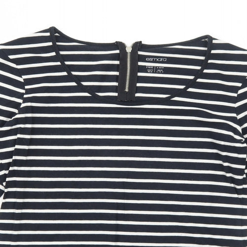 ESMARA Womens Black Striped Cotton Basic T-Shirt Size S Round Neck