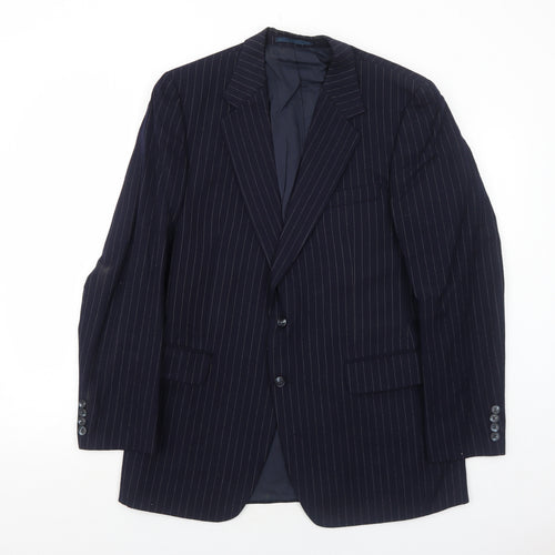 Marks and Spencer Mens Blue Striped Wool Jacket Suit Jacket Size 42 Regular