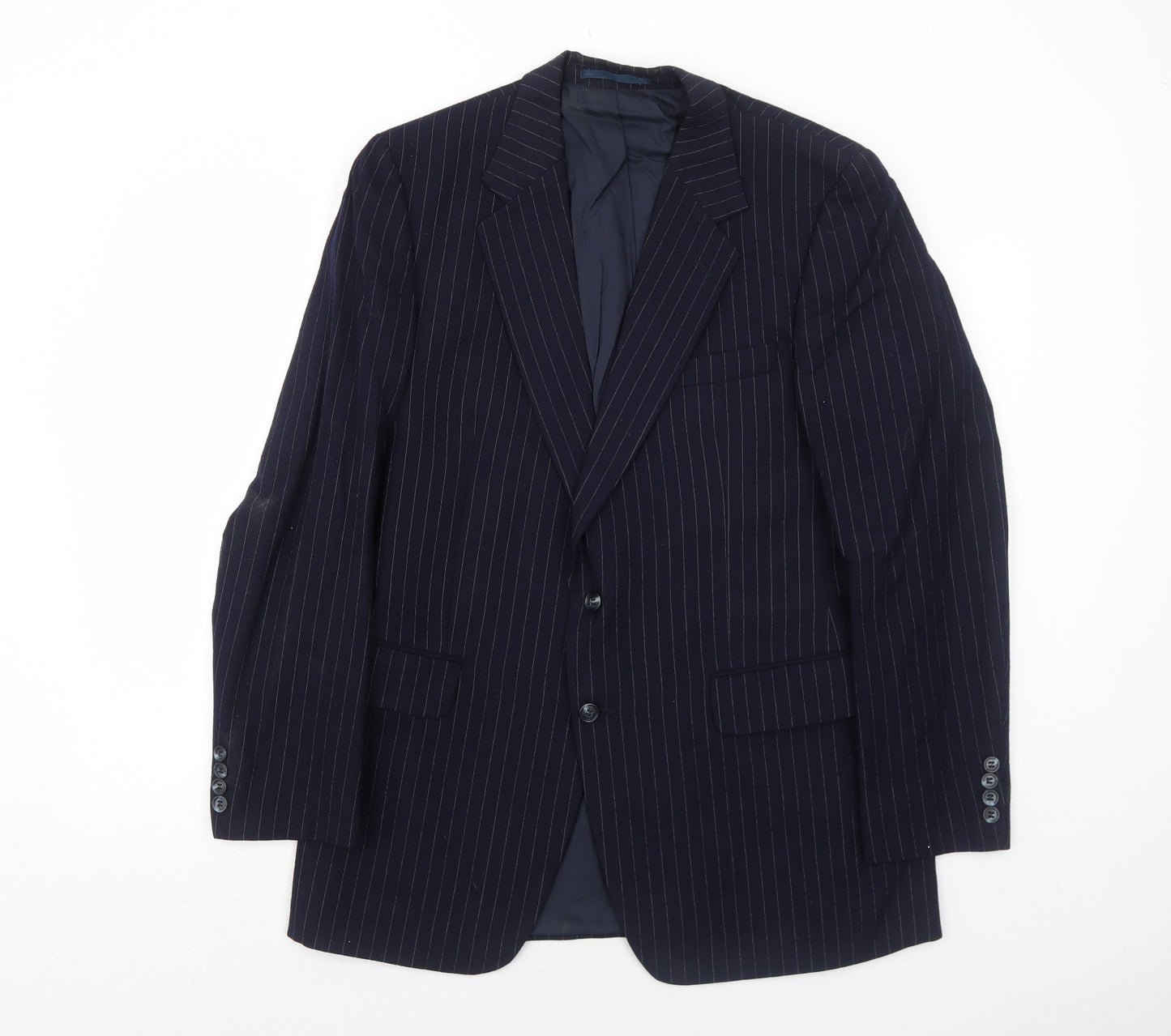 Marks and Spencer Mens Blue Striped Wool Jacket Suit Jacket Size 42 Regular