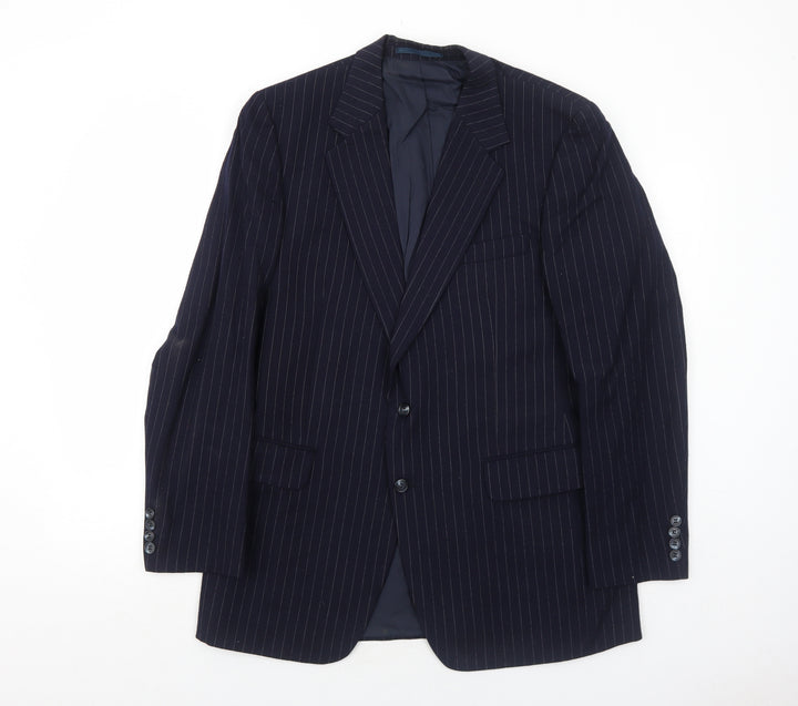 Marks and Spencer Mens Blue Striped Wool Jacket Suit Jacket Size 42 Regular