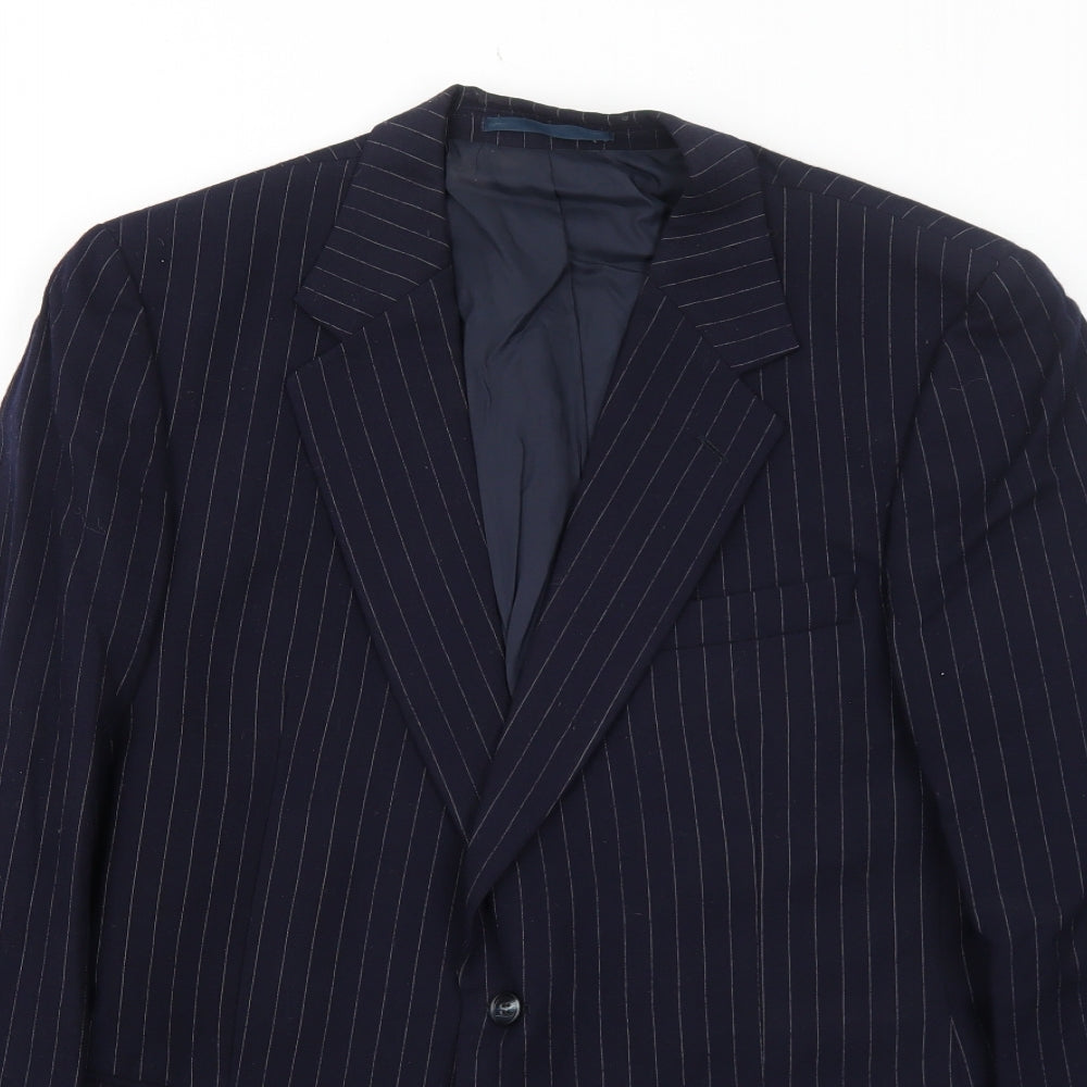 Marks and Spencer Mens Blue Striped Wool Jacket Suit Jacket Size 42 Regular
