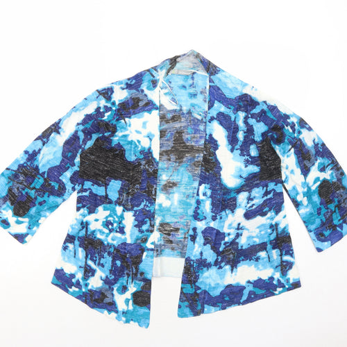 Marks and Spencer Womens Blue V-Neck Geometric Acrylic Cardigan Jumper Size 12