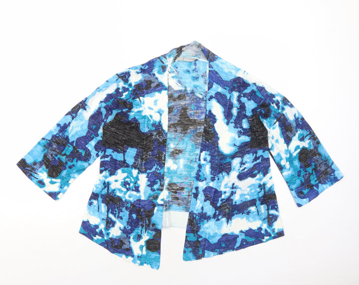 Marks and Spencer Womens Blue V-Neck Geometric Acrylic Cardigan Jumper Size 12